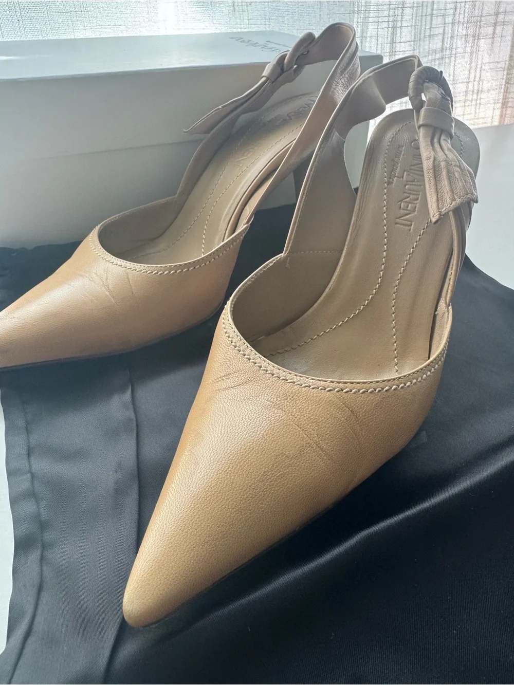 Saint Laurent Nude Leather Pointed Slingback Pumps - Picture 3 of 10